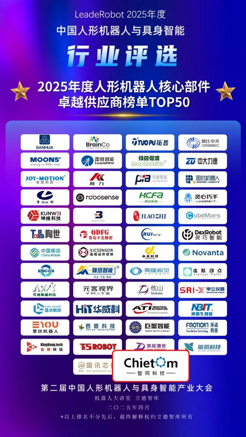 喜報 | 智同科技榮登人形機器人核心部件卓越供應(yīng)商TOP 50榜單